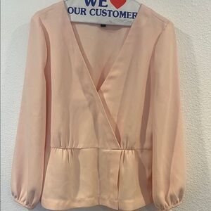 J. Crew Blush Pink Wrap-Style Long-Sleeve Blouse